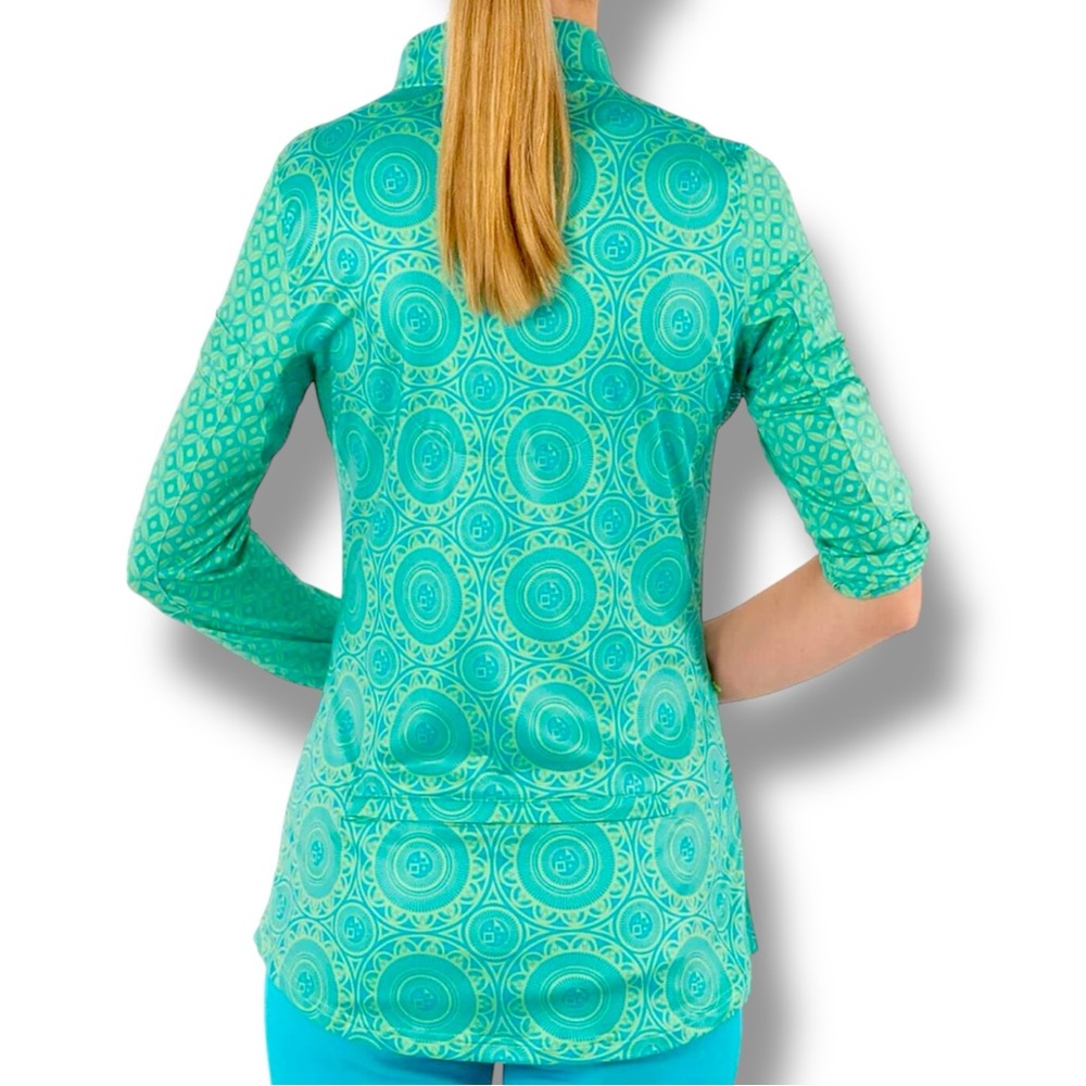 Gretchen Scott St Lawrence Half Zip Pullover Turq Kelly Medallion XL - Picture 3 of 16